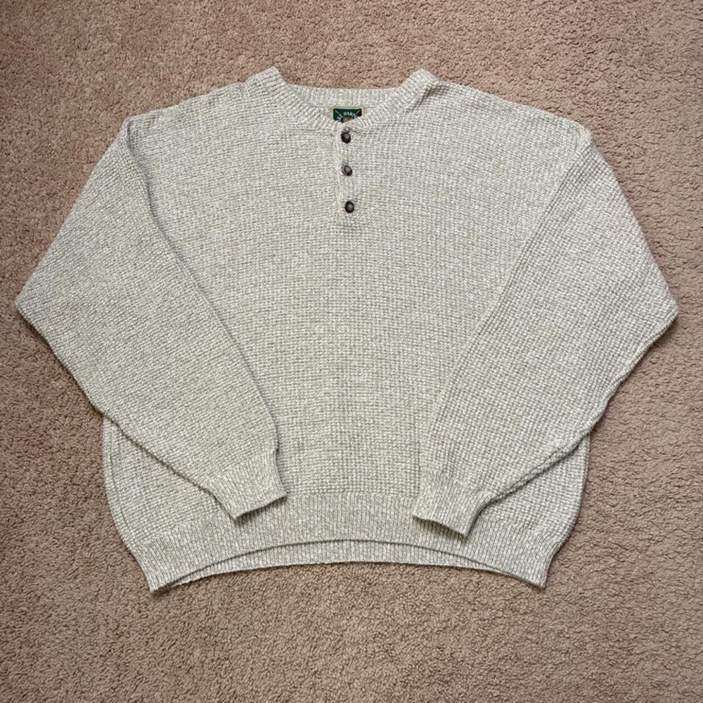 Vintage 90s Knit Henley Sweater Boxy Cropped Cream Oat size XL